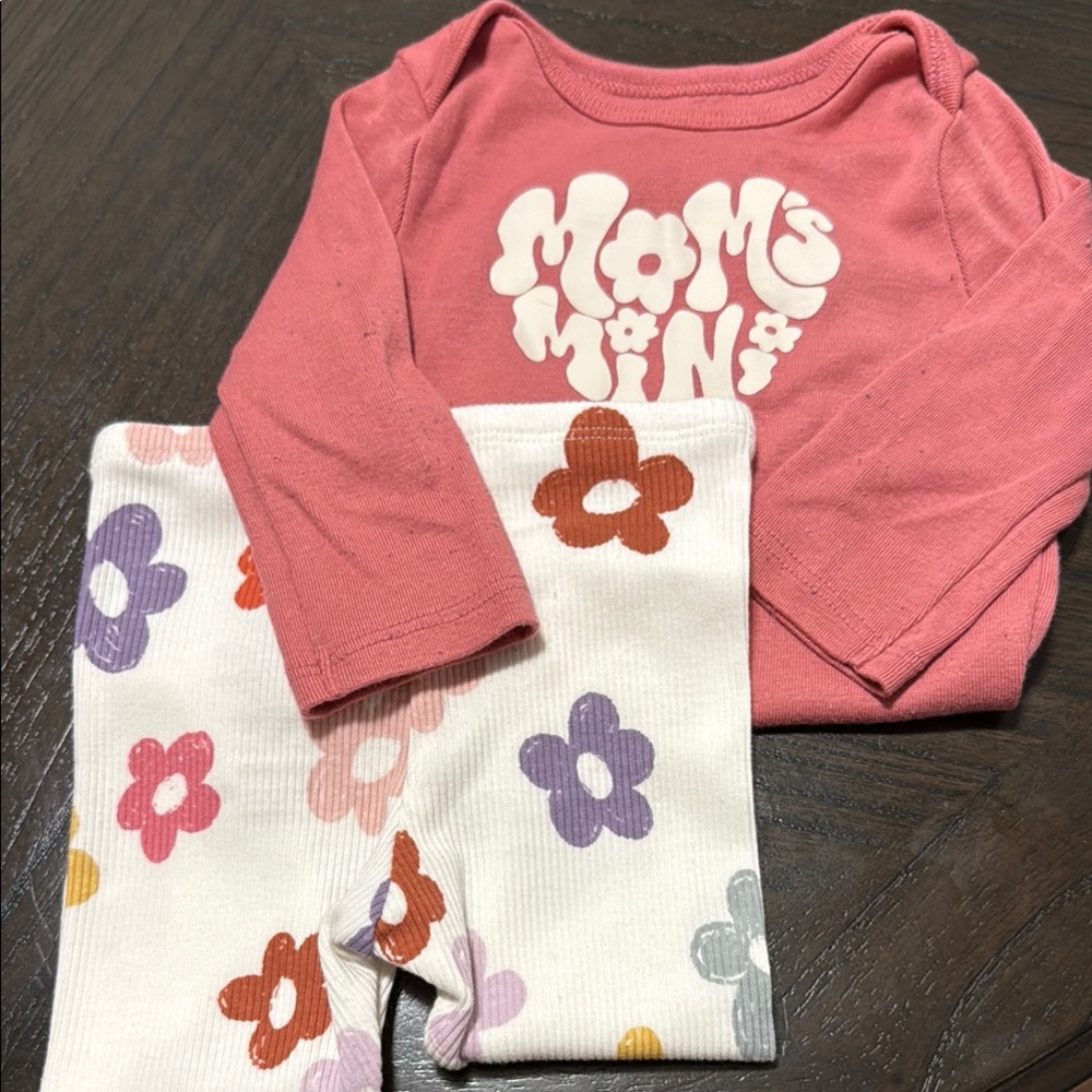 Pink 'Mom's Mini' Top and Floral Pants Set